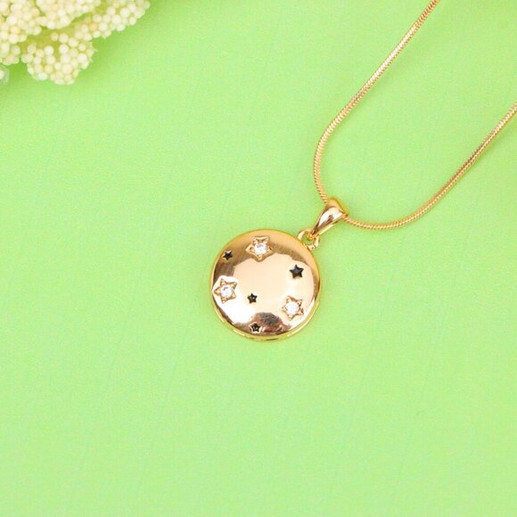 "Celestial Starry Moon Rose Gold Pendant Round Charm, XPPT1598 - Picture 11 of 13